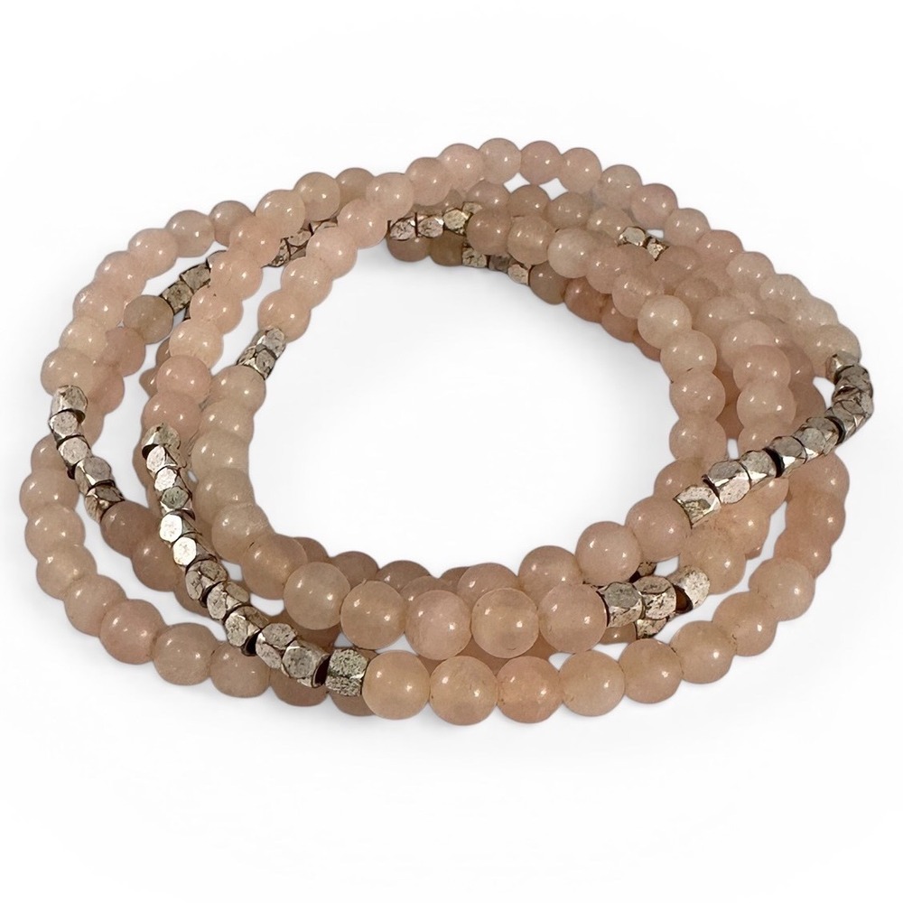 Unbranded‎ Rose Quartz Beaded Bracelet Womens OS Pink Excellent Boho